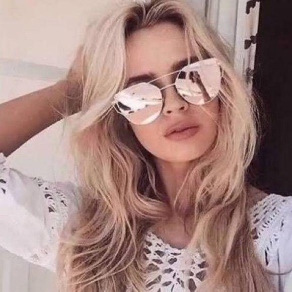 Mirrored Rose Pink Cateye Wire Gold Sunglasses - Picture 2 of 5